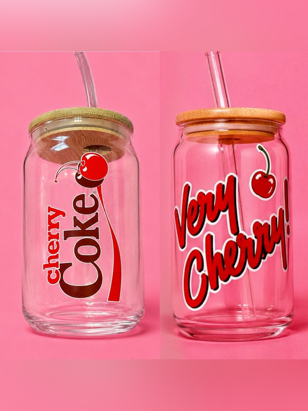 Coca Cola Cherry Graphic Glass Jar Tumbler with Straw